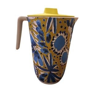 Vera for Anthropologie Blue Floral Green Background Half Gallon Pitcher 8.5"t